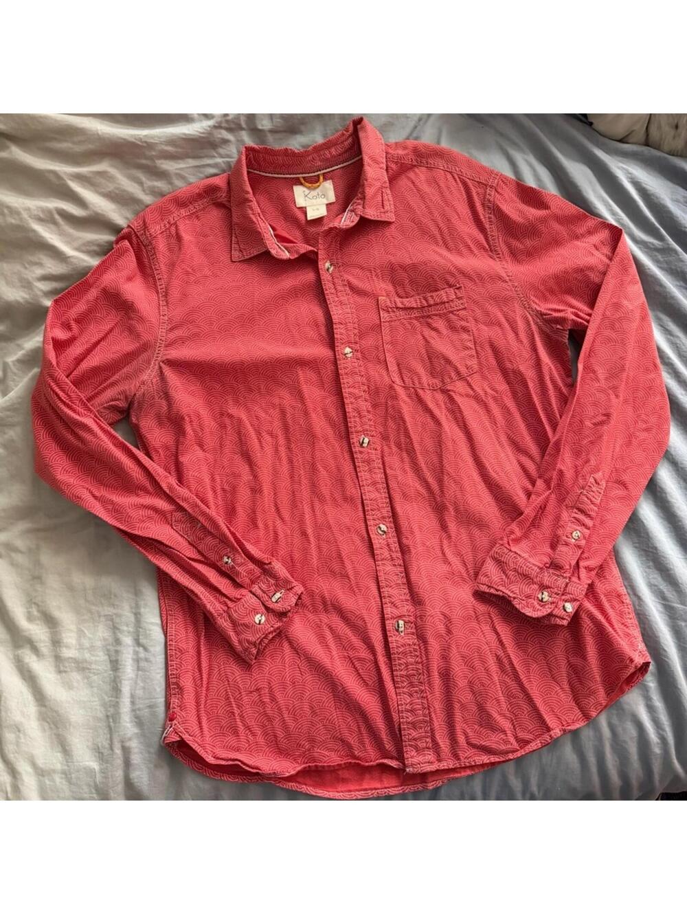 Koto Urban Outfitters Red Japanese Wave Print Long Sleeve Button Down Shirt L